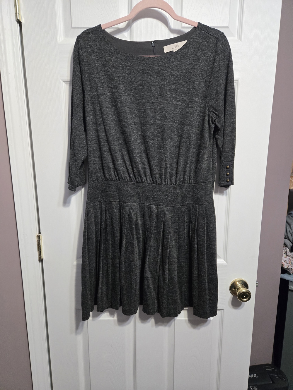 LOFT Dark Gray Ponte Fit-and-Flare Tunic Dress